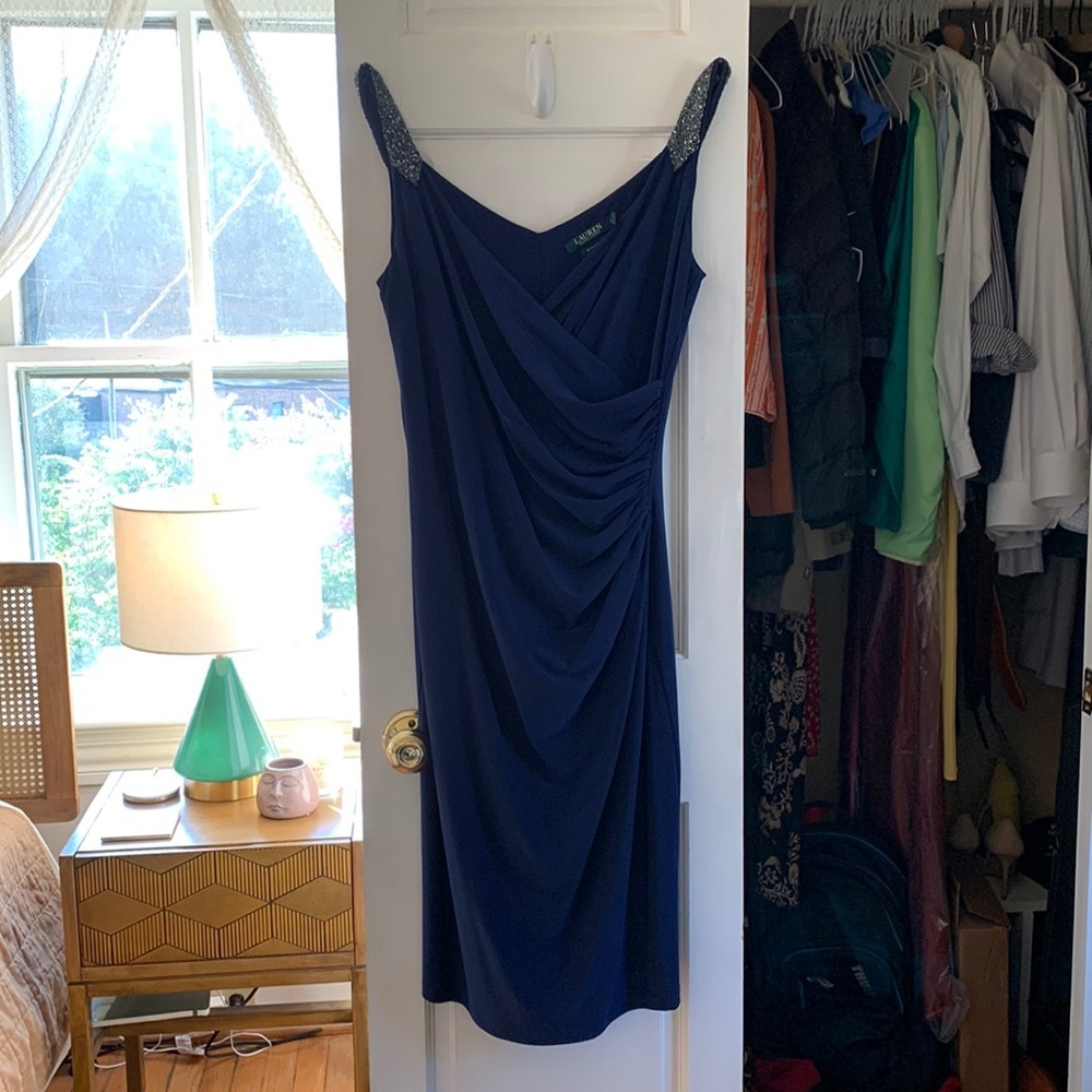 Royal blue spandex evening dress by Ralph Lauren